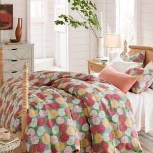 Garnet Hill Zinnia Sateen Cotton Duvet Cover w/Pillowcase - Double/Queen
